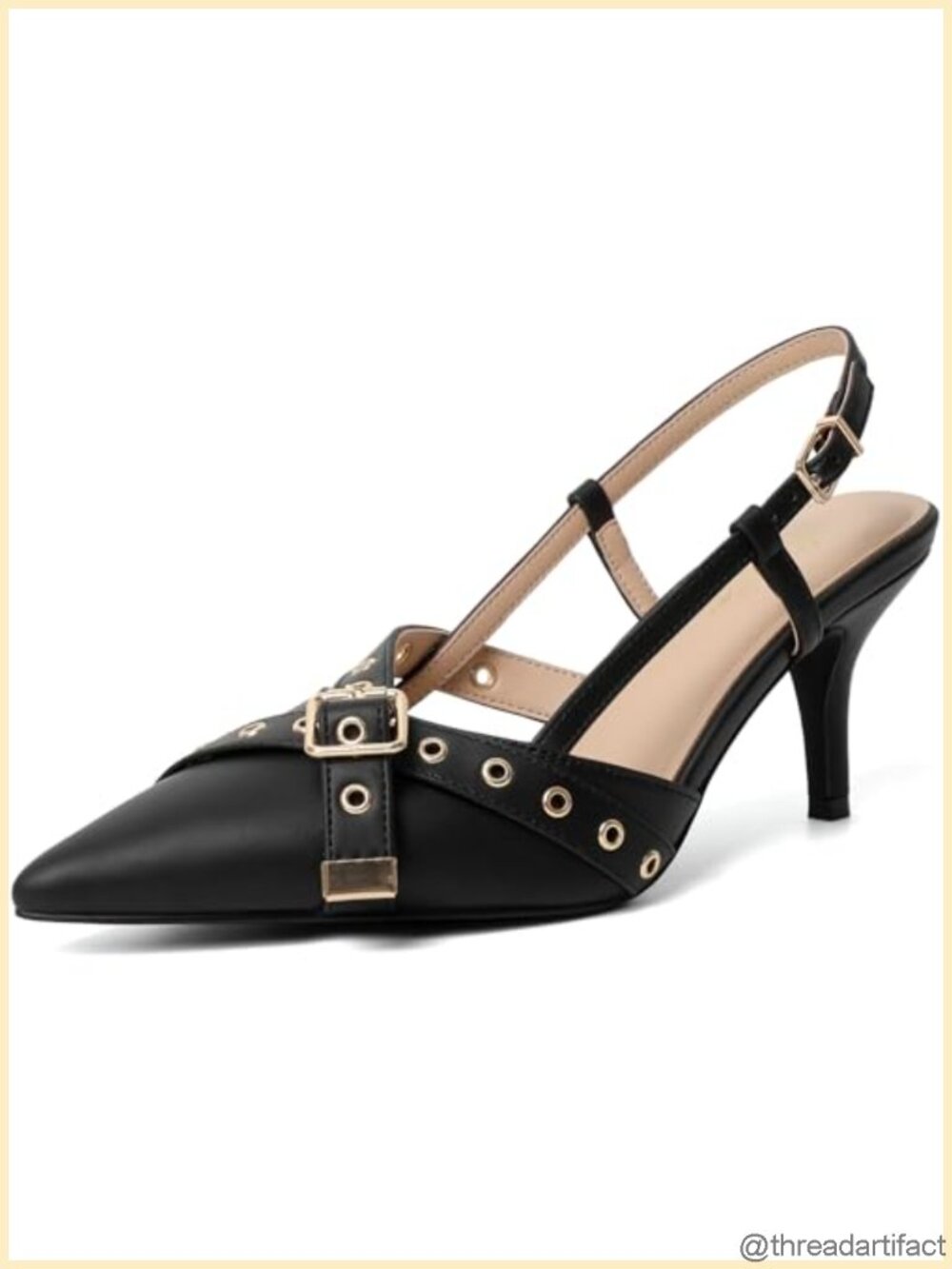 Faux Leather Kitten Heel Slingback Pumps for Office Party